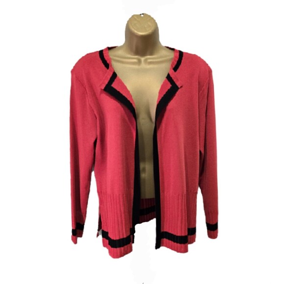 Misook Red Ribbed Open Cardigan Sweater Womens Petite XL Long Sleeve Knit Office - Picture 1 of 9